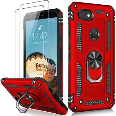 Imagem de LUMARKE Capa para Google Pixel 3A com protetor de tela, capa protetora de grau militar testada contra quedas de 4,9 m com suporte magnético compatível com suporte de carro vermelho