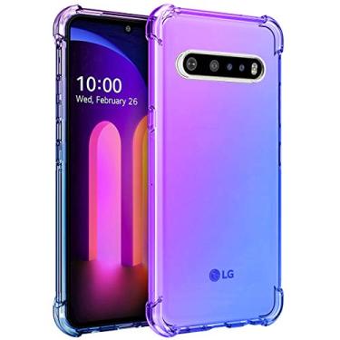 Imagem de Capa para LG V60 ThinQ da Osofmetro, capa para LG V60, cantos transparentes reforçados de poliuretano termoplástico com absorção de choque, capa flexível para celular LG V60 ThinQ, Purple-Blue