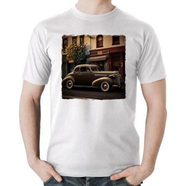 Imagem de Camiseta Algodão Carro antigo na cidade - Foca na Moda, Branco, P