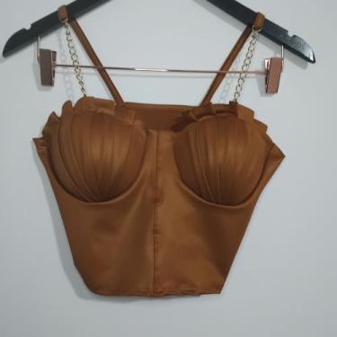 Imagem de Cropped top cirre modelo sereia com Alça corrente e bojo - M&K Shop, M