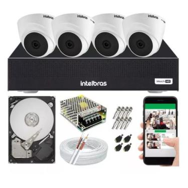 Imagem de Kit cftv intelbras completo 4 câmeras dome 1120d hd 500gb