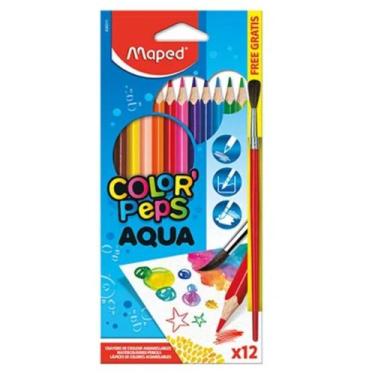 Imagem de Lapis De Cor Com 12 Cores Color Peps Aquarelavel + Pincel De Madeira -