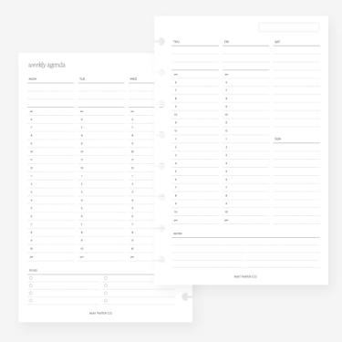 Imagem de Refil de agenda de 8 discos com inserção semanal sem data em duas páginas para Levenger Circa Junior, Arc by Staples, TUL Junior 14 x 21,6 cm (vertical a cada hora)