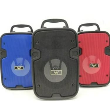 Imagem de Caixa de Som Portátil Bluetooth, Entrada P2, Rádio FM, Microfone, Azul/Preto/Vermelho