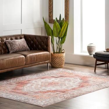 Imagem de nuLOOM Tapete de medalhão lavável na máquina Dania, 1,5 m x 2,4 m, ferrugem