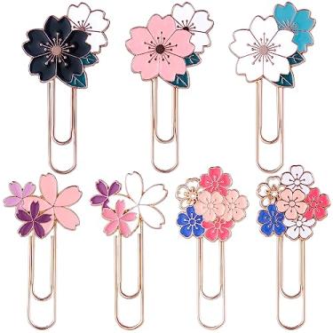 Imagem de HINZIC Pacote com 7 clipes de papel estilo Sakura para marcadores, lindos clipes de papel de flor de cerejeira para escritório, escola, planejador de arquivos, capas de suprimentos