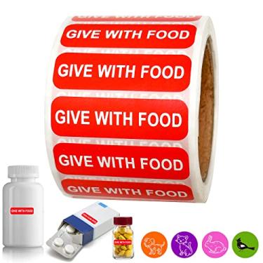 Imagem de Give with Food-Veterinary Labels/Stickers, 3,8 x 1,1 cm Etiquetas de instruções de medicação para recipientes médicos, farmácias, hospitais para gerenciamento de drogas, 500 etiquetas por rolo