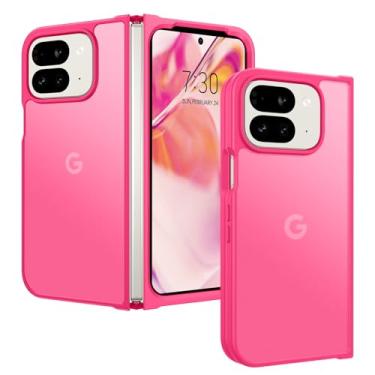 Imagem de GUAGUA Capa protetora para Google Pixel 9 Pro Fold translúcida traseira fosca fina antiarranhões à prova de choque para Google Pixel 9 Pro Fold 2, rosa choque