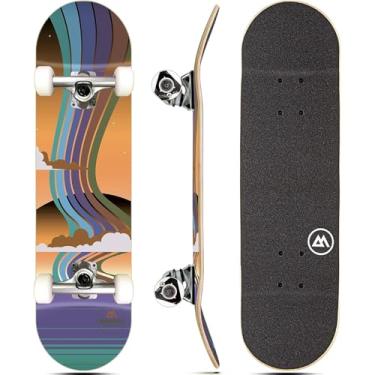 Imagem de Magneto Skate completo | 27,5" x 7,7" | 9 camadas bordo duplo chute concave deck | skate infantil skate cruiser | skate para iniciantes, adolescentes e adultos | totalmente montado (roxo arco-íris)
