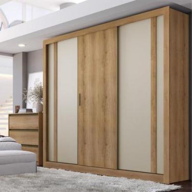 Imagem de Guarda Roupa Casal 3 Portas Correr 4 Gavetas Flex Ibiza THB, Capuccino