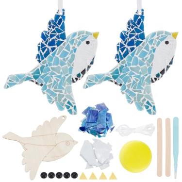 Imagem de WEBEEDY 2 conjuntos de mosaicos de vidro colorido pássaro kit de mosaico de pássaro fofo base de madeira decoração de parede kit de mosaico presentes exclusivos para mulheres, presente de aniversário,