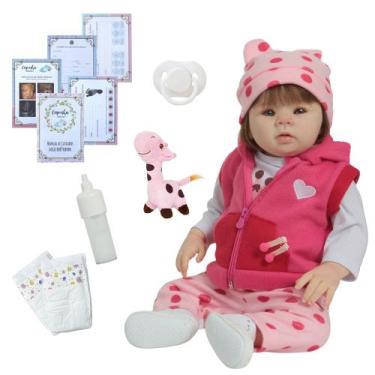 Imagem de Bebê Reborn Menina 100% Vinil Girafinha Fio a Fio + Itens - Cegonha Re