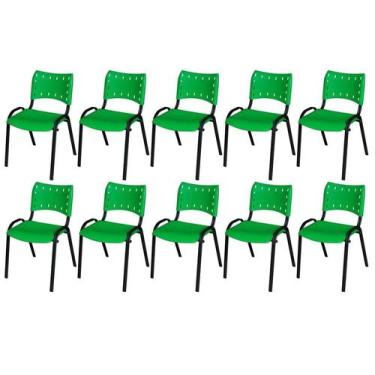 Imagem de Cadeira Iso Base Preto Escola, Escritório Verde- Kit 10 Un - LAURALAN 