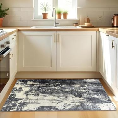 Imagem de 1 Tapete Cozinha Belga Grande Passadeira Es Mo 66 x 110 Vr (D7Mod Cinza Azul Bege Preto Marfim Moderno Manchado Abstrato)