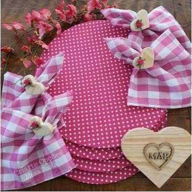 Imagem de 01 Capa de Sousplat Poá Pink em Tecido com elástico para bases de mdf 