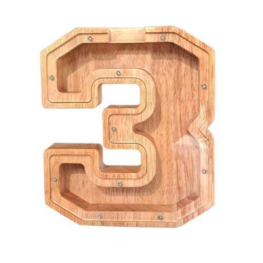 Imagem de Caixa de dinheiro de madeira, caixa de dinheiro com números, cofrinho para crianças, decoração de casa - três