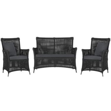 Imagem de Jogo Sofá e 2 Poltronas de Área Igapó Alumínio Pintura Preta Corda Náutica Estofado 11 Trama