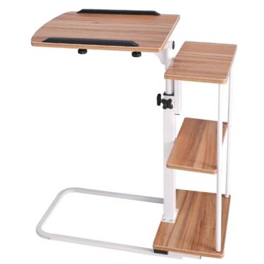 Imagem de Mesa de cama, mesa sobre a cama com rodas, rack de armazenamento de três níveis, mesa para laptop, para computador, parte superior inclinada, perna dobrável com gaveta de altura ajustável, mesa móvel