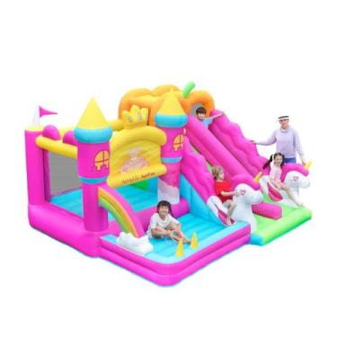 Imagem de AirMyFun Castelo Inflável, Pula-Pula E Escorregador Com Soprador De Ar, Casa Brincar Piscina Bolinhas, Inflável Para Crianças, Bolsa Transporte