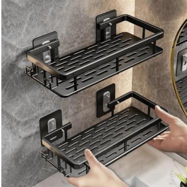 Imagem de Banheiro Kit 2 Suporte Shampoo Sabonete Banheiro Adesivo Parede Box Luxo Cor Preto