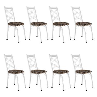 Imagem de Kit 8 Cadeiras De Cozinha Delaware Estampado Mosaico Palha Pés De Ferro Branco