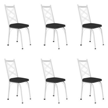 Imagem de Kit 6 Cadeiras De Cozinha Delaware Corino Preto Pés De Ferro Branco