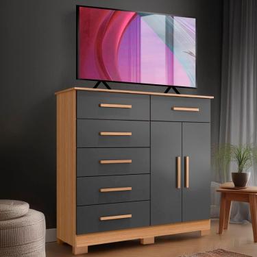 Imagem de Cômoda 6 Gavetas Para Tv Até 50 Polegadas Nature Titanium Xing Shop Jm