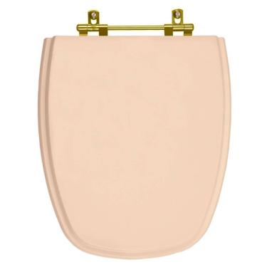 Imagem de Assento Sanitário Poliester Monte Carlo Rosa Floral Ferragem Dourada Para Vaso Deca