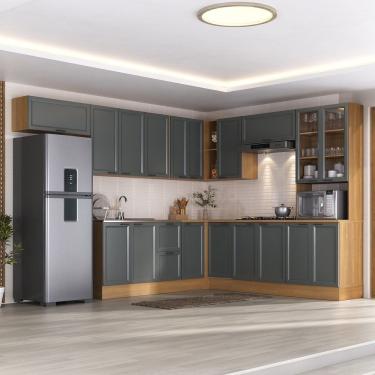 Imagem de Cozinha Compacta 10 Peças 5 Aéreos 4 Balcões 1 Paneleiro Duplo Soho Cabecasa Madeiramadeira Freijó-grafite