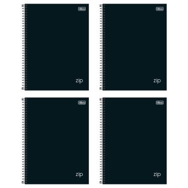 Imagem de Kit C- 4 Cadernos Universitário Zip Preto Tilibra Capa Dura Espiral - 10m 160fls