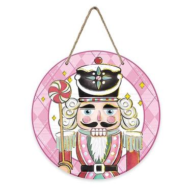 Imagem de Deroro Placa De Porta Da Frente Quebra-Nozes Natal, Soldado Natal Rosa, Doce, Búfalo, Xadrez, Cabide Madeira, Decoração Para Varanda Externa, Guirlanda Madeira Feriados Fazenda, Parede Interna