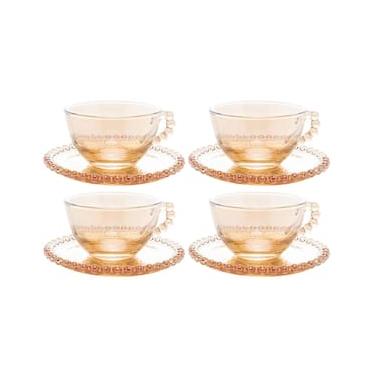 Imagem de Conjunto com 4 Xícaras e Pires para Chá Wolff Pearl em Cristal Âmbar - 180 ml