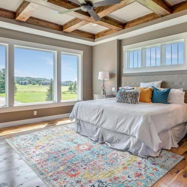 Imagem de Mandala - Tapete Lavável à Máquina, 10 x 15 m, Resistente a Manchas, Poliéster Durável, Estampado e Colorido, para Quarto e Sala de Estar, Decoração de Quarto e Casa - Azul