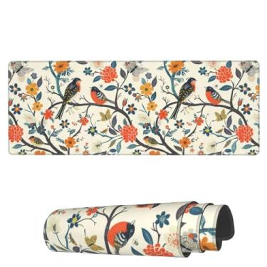 Imagem de Famame Tapete de mouse para laptop, pássaros e árvore de borboleta, tapete de mesa com bordas costuradas 81,5 x 30 cm, tapete de mesa antiderrapante grande de borracha para escritório, casa