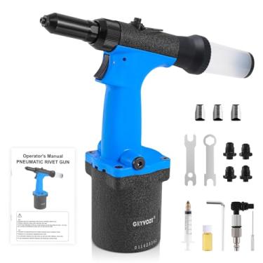 Imagem de GRYVOZE Kit de pistola de rebite pneumático – Rebitador Air Pop com 3/81.3 cm, 1/20.3 cm, 5/81.3 cm, 3/40.6 cm, pistola de rebitagem pneumática, design de auto-sucção, rebitador de ar atualizado