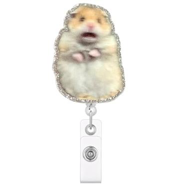 Imagem de Celokiy Carretel de crachá de hamster assustado, suporte retrátil de identificação com clipe jacaré, acessório divertido para enfermeiros e equipe médica