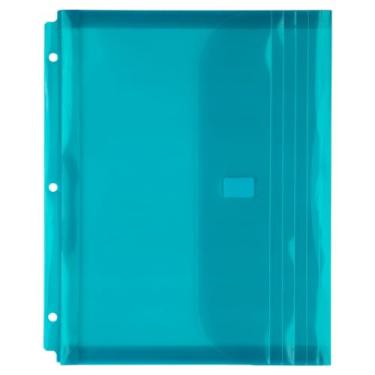 Imagem de JAM PAPER Envelopes de fichário de plástico com 3 furos com fecho de gancho e laço - livreto de letras - 23 x 28 cm com expansão de 2,5 cm - azul-petróleo - pacote com 3