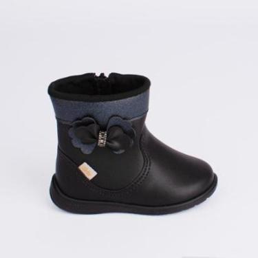 Imagem de Bota Infantil Kidy Soft Menina Preto Confortável Antiderrapante Botinha Moderna Primeiros Passos-Feminino