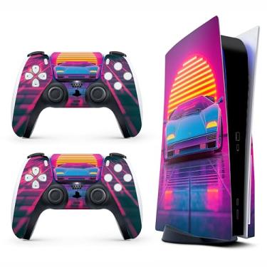 Imagem de Capa adesiva para PS5 - Vaporwave, compatível com edição de disco e edição digital (não versão fina) - 2 capas de controle e capa de console - sem bolhas, proteção total, impermeável, removível