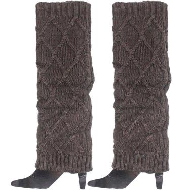Imagem de Par Polaina Adulta Feminina Meia Longa Malha Tricô Lã Marrom