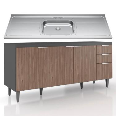Imagem de Balcão De Cozinha Com Pia Inox 180cm Pérola Z34 Grafite-freijó - Mpozenato