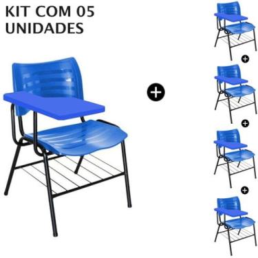 Imagem de KIT 05 Cadeiras Universitárias com porta livros cor Azul Prancheta Plá