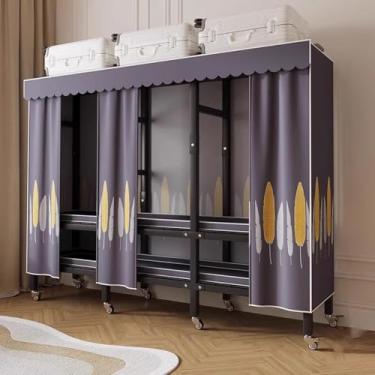 Imagem de Organizadores De Armário Suspenso Prateleiras De Armazenamento Organização Com Rodas Guarda-roupa De Tecido Fácil De Instalar Guarda-roupa Portátil Dobrável, Blue, 203cm