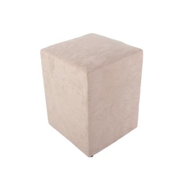 Imagem de Puff Decorativo Cubo Banqueta Tecido Macio Madeira (Bege)