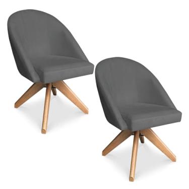Imagem de Kit 02 Poltronas Cadeira Giratória Bela Suede Base de Madeira - Pallazio