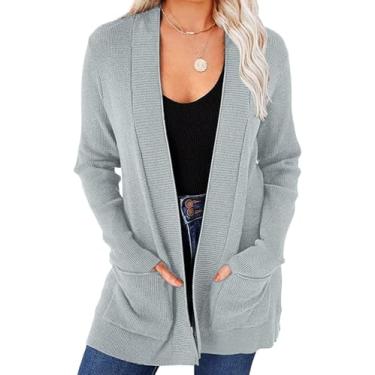 Imagem de Cardigan De Tricô Aberto Para Mulheres Com Bolsos, Gray, XXL