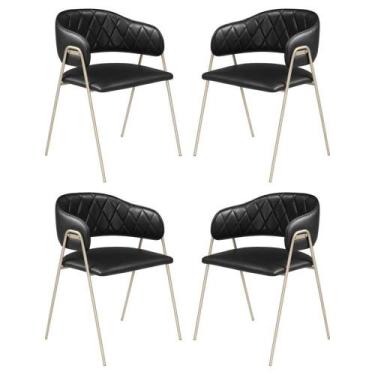 Imagem de Conjunto 4 Cadeiras Veneza Couro Preto Metal Champanhe - C&M Decor
