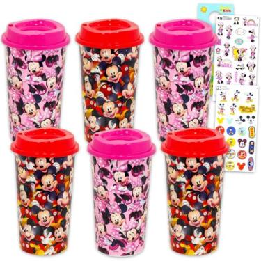 Imagem de Disney Conjunto de copos de viagem Mickey e Minnie Mouse - Pacote com 6 copos com tampas, adesivos e mais | Canecas de viagem Minnie e Mickey para meninas, adolescentes, adultos