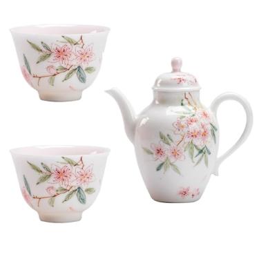 Imagem de Conjunto de chá de gongfu pintado à mão – esplendor vernal em porcelana branca pura, inclui mini bule de chá, Gaiwan, xícaras de chá, bandeja e Jianshui, presente de cerimônia de chá (bule de chá + 2