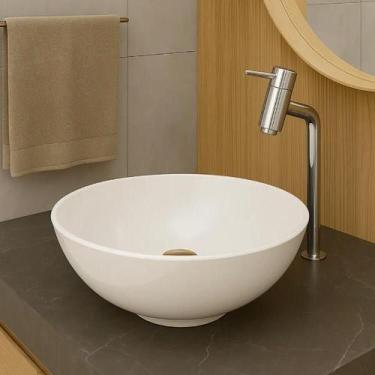 Imagem de Cuba Apoio Sobrepor Base Banheiro Redonda Lavabo 35cm Baixa - DecorMob